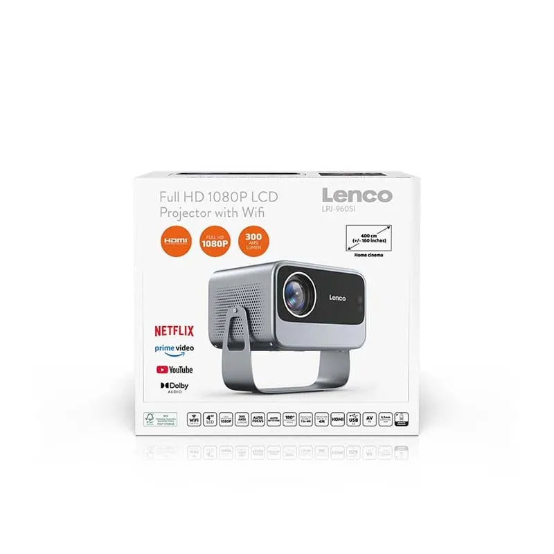 Vidéo projecteur LCD Full HD 1080P Wi-Fi 300 ANSI Lumens Noir - LENCO - LPJ960SI