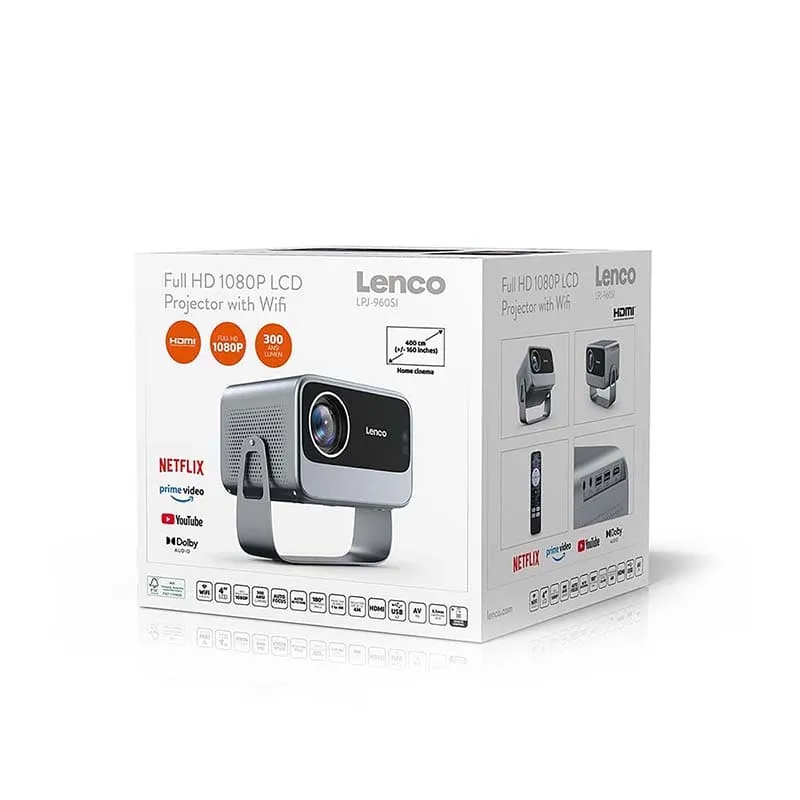 Vidéo projecteur LCD Full HD 1080P Wi-Fi 300 ANSI Lumens Noir - LENCO - LPJ960SI