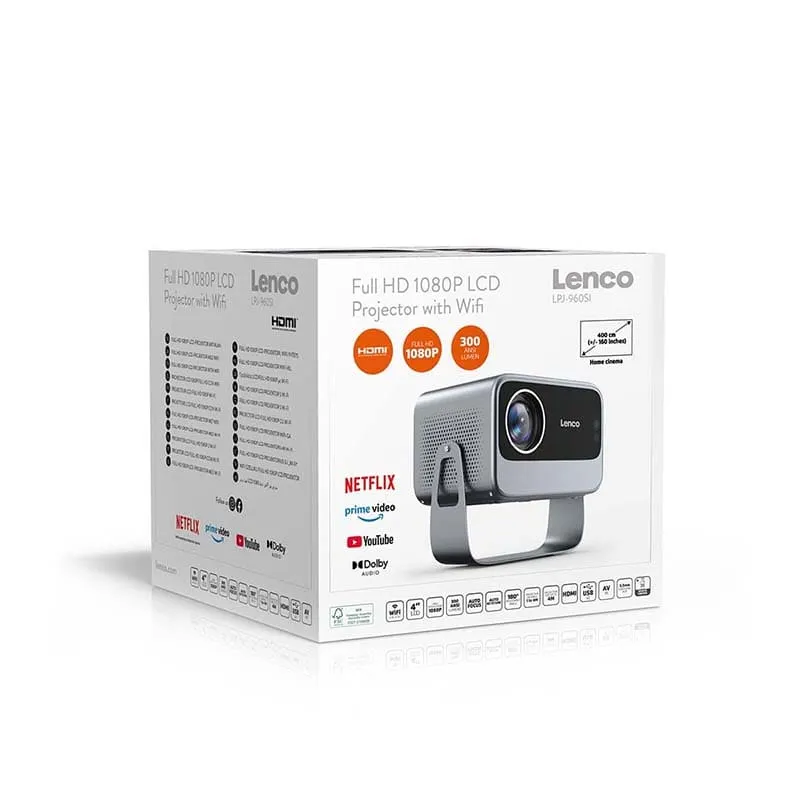 Vidéo projecteur LCD Full HD 1080P Wi-Fi 300 ANSI Lumens Noir - LENCO - LPJ960SI