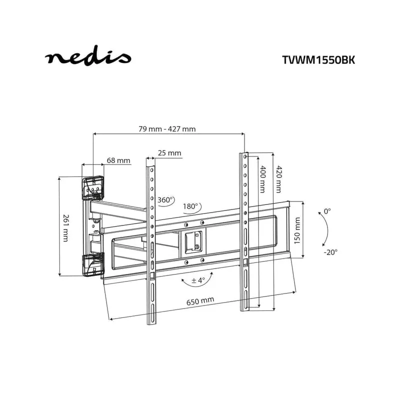Support mural TV orientable et inclinable 37-70" Noir - NEDIS - TVWM1550BK