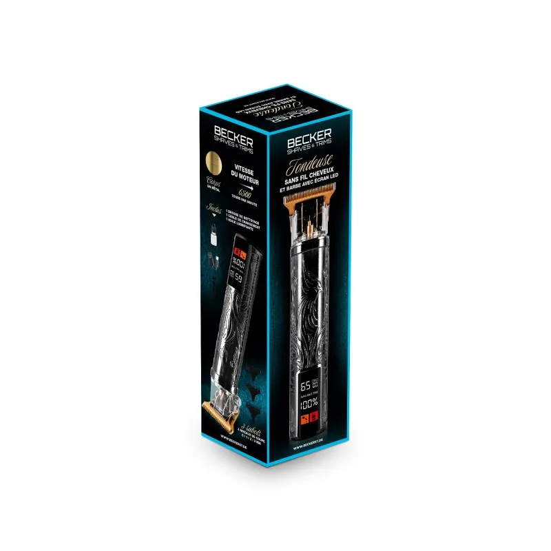 Tondeuse cheveux et barbe sans fil écran LED 3W Noir - BECKER - PHOENIXBLACK