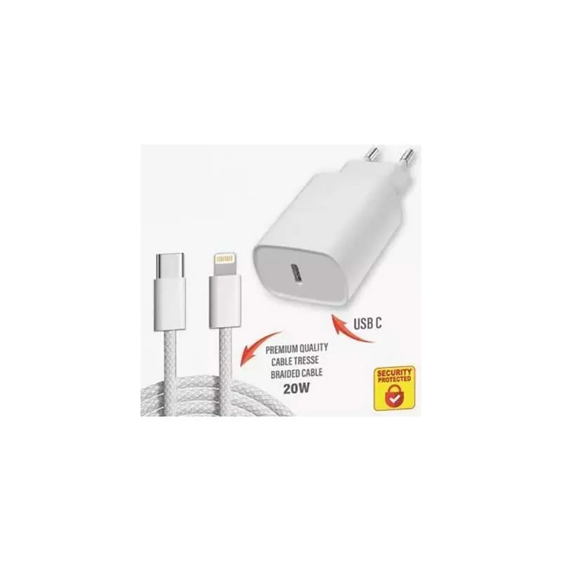 Chargeur secteur USB-C 20W avec câble USB-C vers Lightning 1,5 m - GEEK MONKEY - GM060