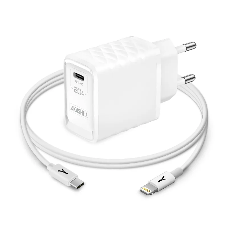 Kit Chargeur secteur 20W + Câble Lightning Blanc - AKASHI - ALT29991