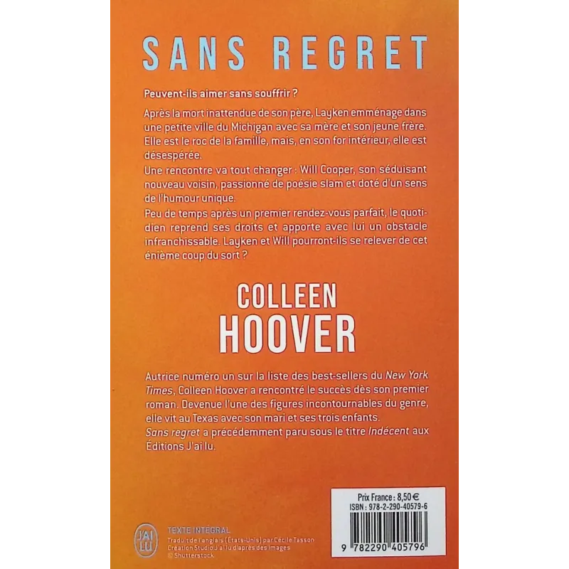 Sans regret - Colleen Hoover - J - ravate.com librairie reunion