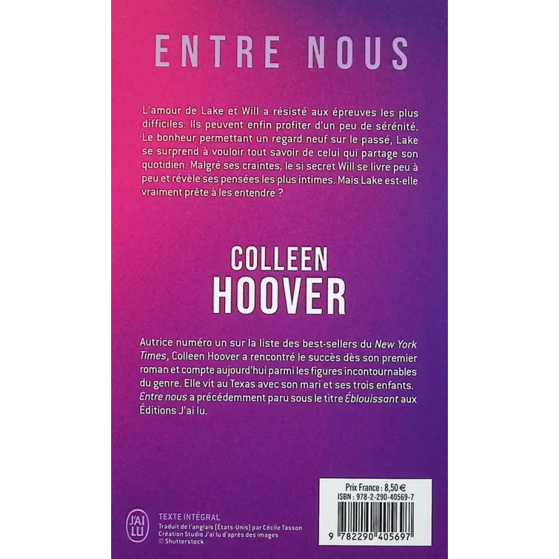 Entre nous - Collen Hoover - J - ravate.com librairie reunion