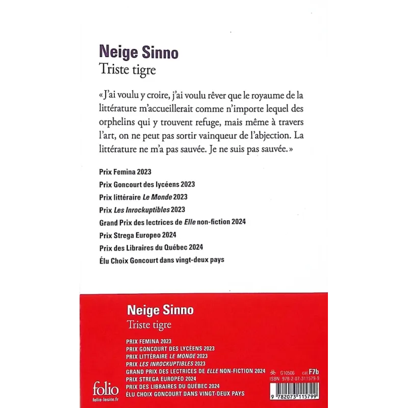 Triste tigre - Neige Sinno - Folio - Poche - ravate.com librairie reunion