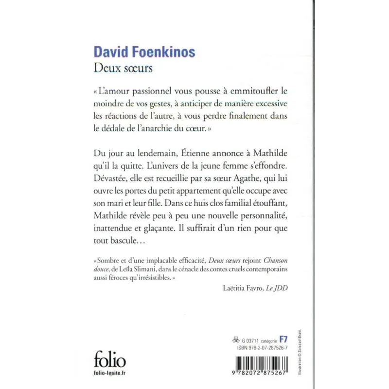 Deux soeurs - David Foenkinos - Folio - Poche - ravate.com librairie reunion