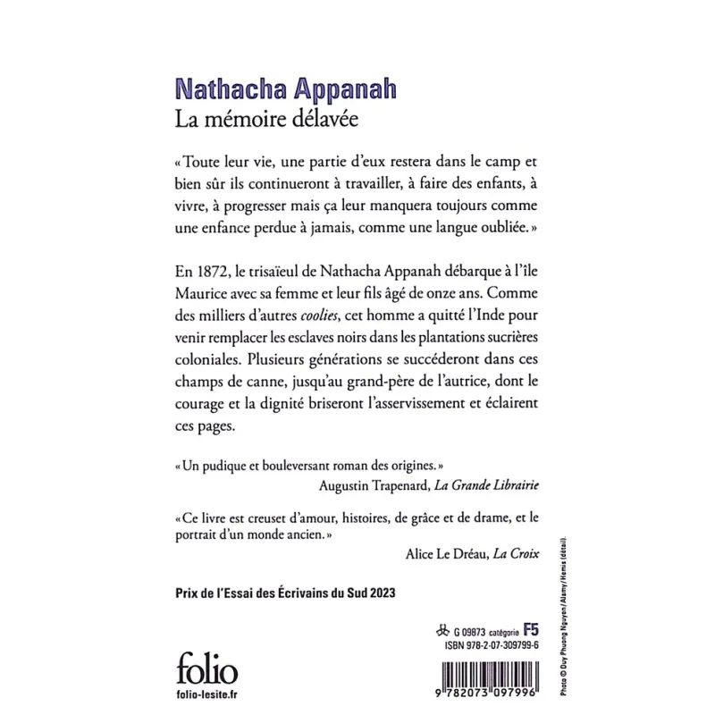 La mémoire délavée - Nathacha Appanah - Folio - Poche - ravate.com librairie reunion