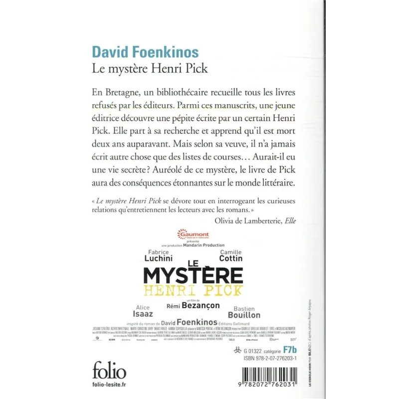 Le mystère Henri Pick - David Foenkinos - Folio - Poche - ravate.com librairie reunion