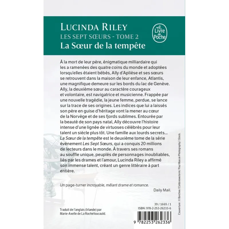 Les sept soeurs Tome 2 : La soeur de la tempête - Lucinda Riley - Le Livre de Poche - Poche - ravate.com librairie reunion