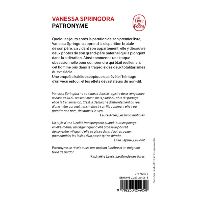 Patronyme - Vanessa Springora - Le Livre de Poche - Poche - ravate.com librairie reunion