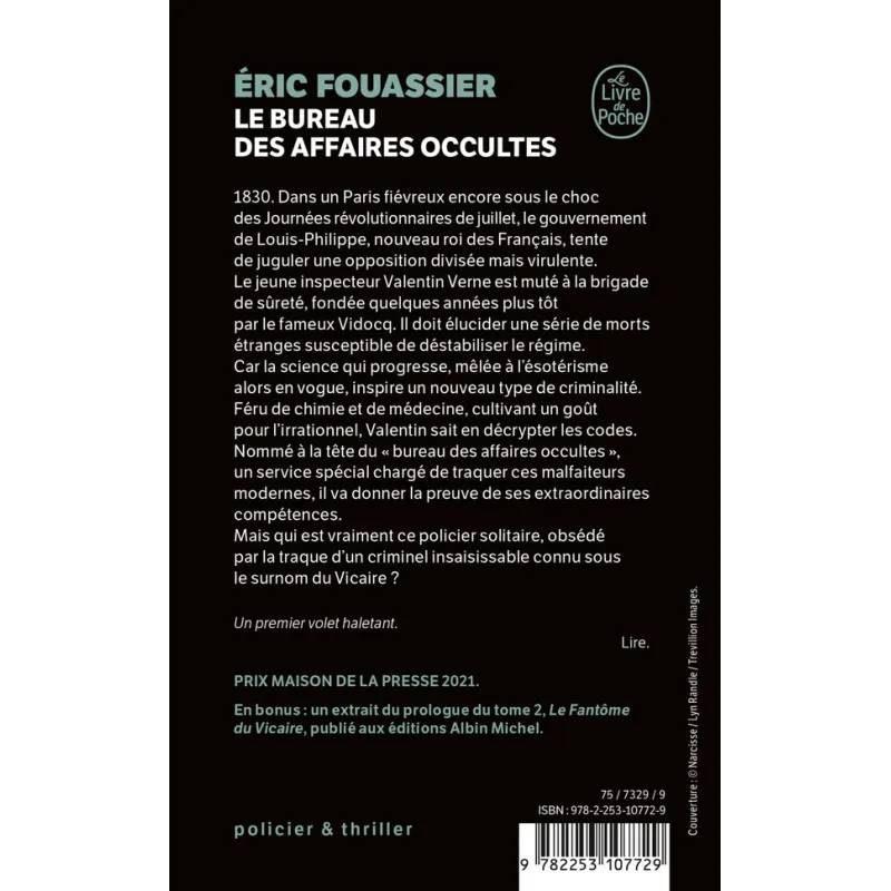 Le Bureau des affaires occultes Tome 1 - Eric Fouassier - Le Livre de Poche - Poche - ravate.com librairie reunion