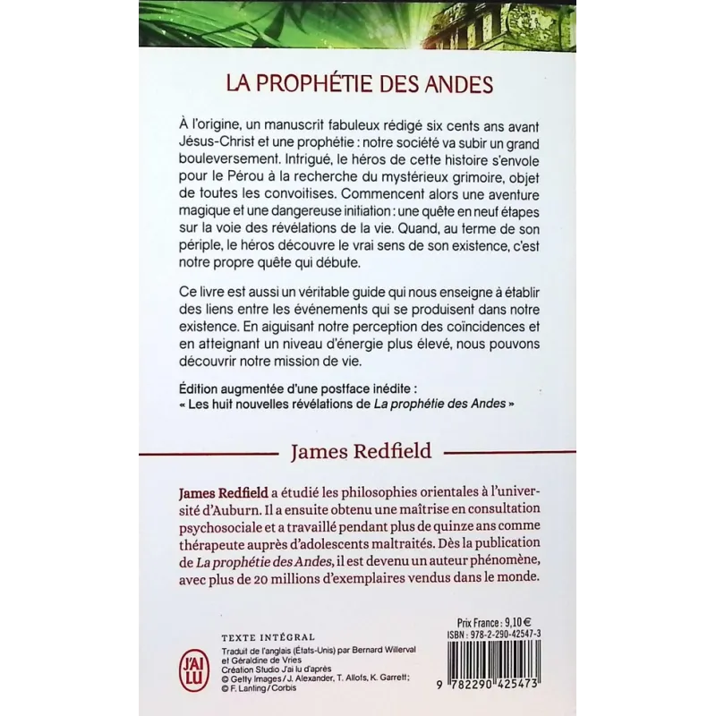 La prophétie des Andes : Et si les coïncidences révélaient le sens de la vie ? - James Redfield - J - ravate.com librairie...