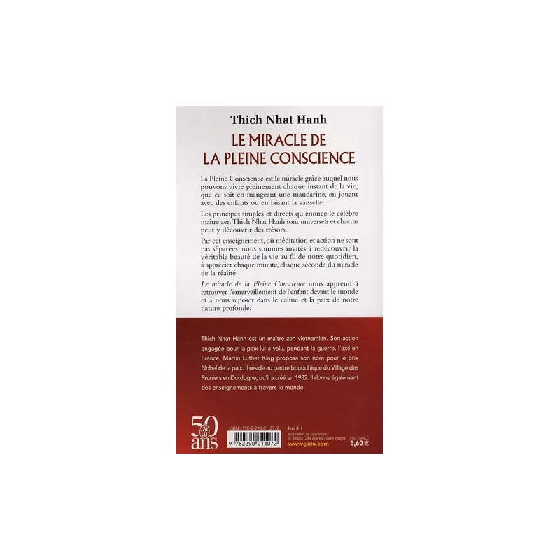 Le miracle de la pleine conscience - Thich Nhât Hanh - J - ravate.com librairie reunion