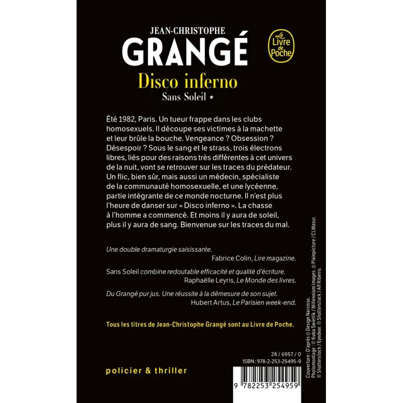 Sans soleil Tome 1 : Disco inferno - Jean-Christophe Grangé - Le Livre de Poche - Poche - ravate.com librairie reunion