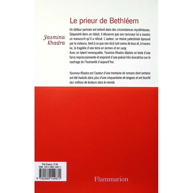 Le prieur de Bethléem - Yasmina Khadra - Flammarion - Grand format - ravate.com librairie reunion