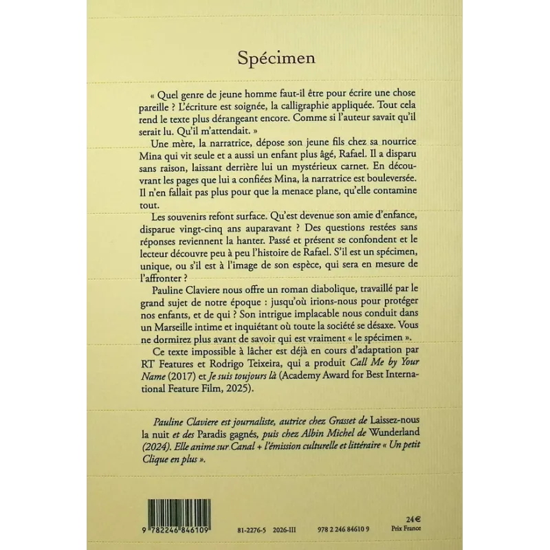 Spécimen - Pauline Clavière - Éditions Grasset - Grand format - ravate.com librairie reunion