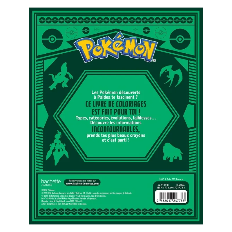 Pokémon : Pokédex à colorier Paldea - Collectif - Hachette Jeunesse - Grand format - ravate.com librairie reunion
