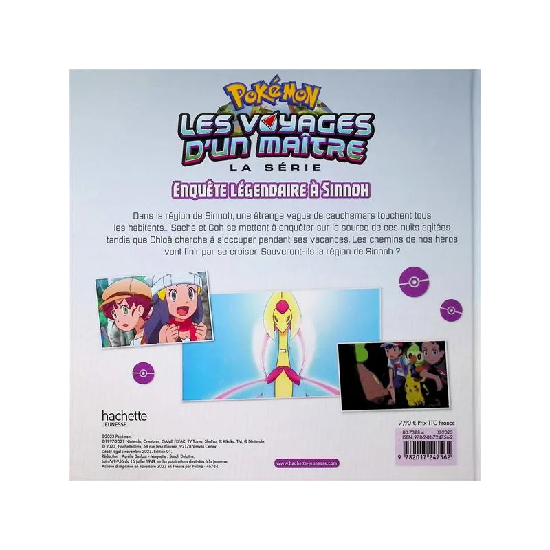 Pokémon - les voyages Tome 12 : Enquête légendaire à Sinnoh - Collectif - Hachette Jeunesse - Grand format - ravate.com...