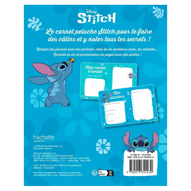 Stitch : Le carnet fourrure - Disney - Disney Hachette - Papeterie / Coloriage - ravate.com librairie reunion