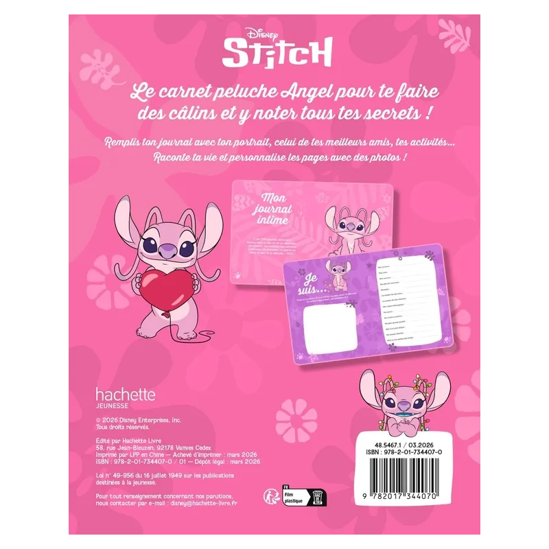 Stitch : Le carnet fourrure : Angel - Disney - Disney Hachette - Papeterie / Coloriage - ravate.com librairie reunion
