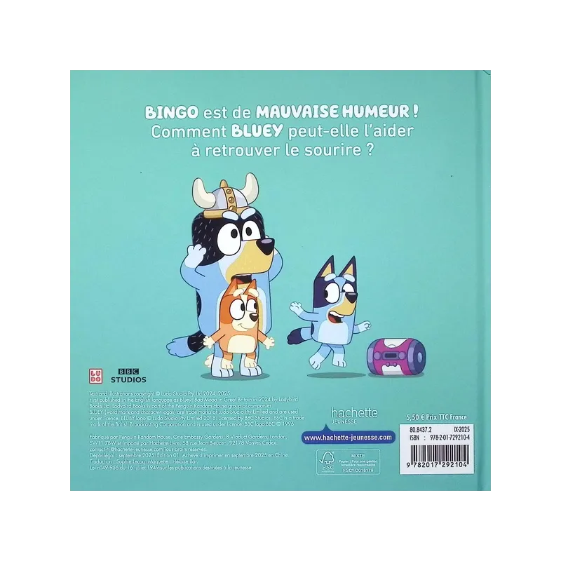 Bluey : La mauvaise humeur - Collectif - Hachette Jeunesse - Grand format - ravate.com librairie reunion