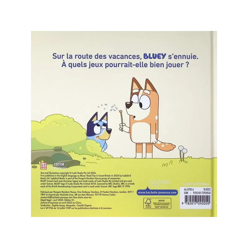 Bluey : Le trajet en voiture - Collectif - Hachette Jeunesse - Grand format - ravate.com librairie reunion