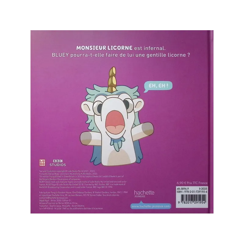 Bluey : Monsieur Licorne - Collectif - Hachette Jeunesse - Grand format - ravate.com librairie reunion