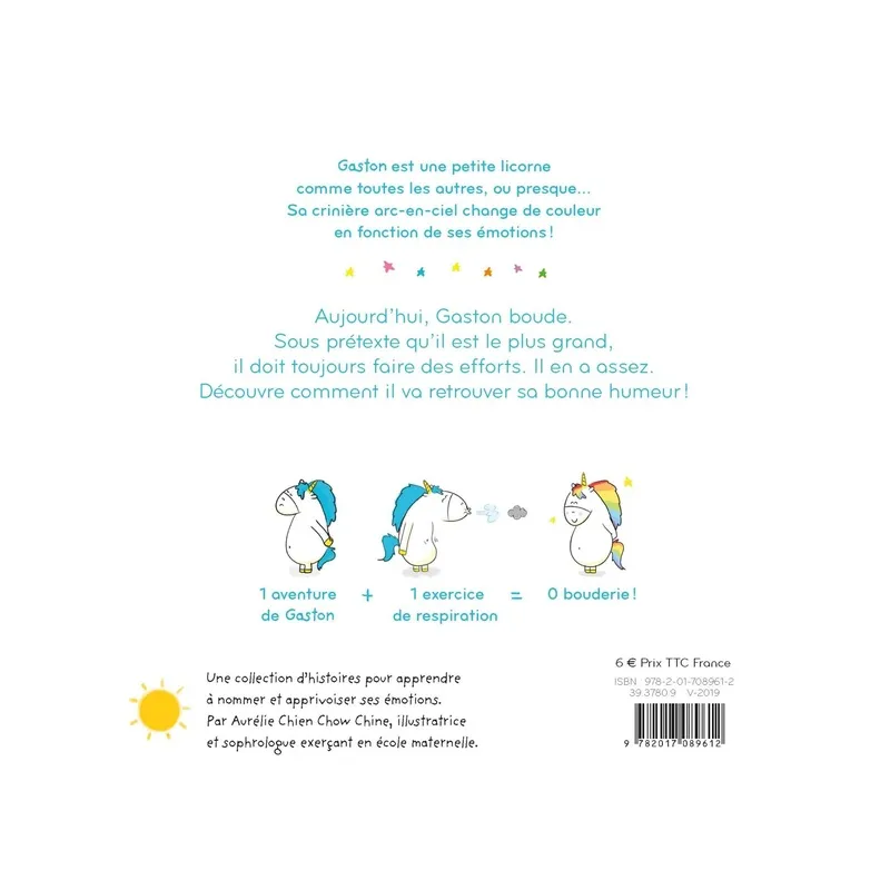 Gaston la licorne : les émotions de Gaston : je boude - Aurélie Chien Chow Chine - Hachette Enfants - Grand format -...