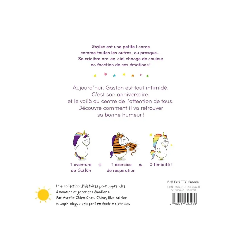 Gaston la licorne : les émotions de Gaston : je suis timide - Aurélie Chien Chow Chine - Hachette Enfants - Grand format -...