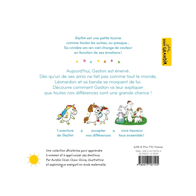 Gaston la licorne : les émotions de Gaston : Je suis différent comme tout le monde - Aurélie Chien Chow Chine - Hachette...