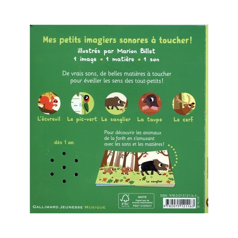 La forêt ; 5 matières à toucher, 5 sons à écouter - Marion Billet - Gallimard Jeunesse - Grand format - ravate.com librairie...