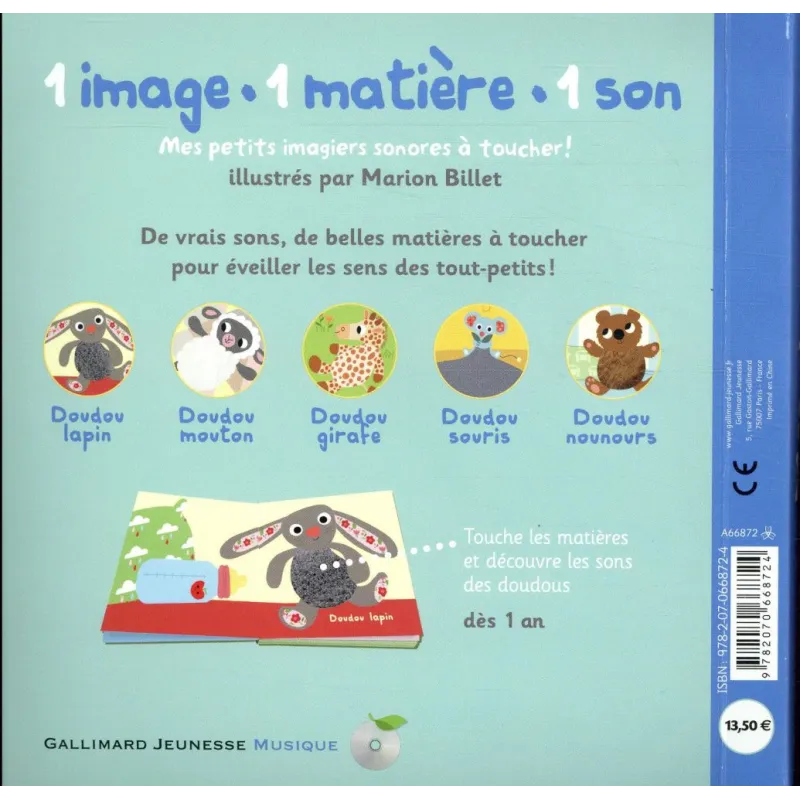 Mes doudous ; 5 sons à écouter ; 5 matières à toucher - Collectif, Marion Billet - Gallimard Jeunesse - Grand format -...