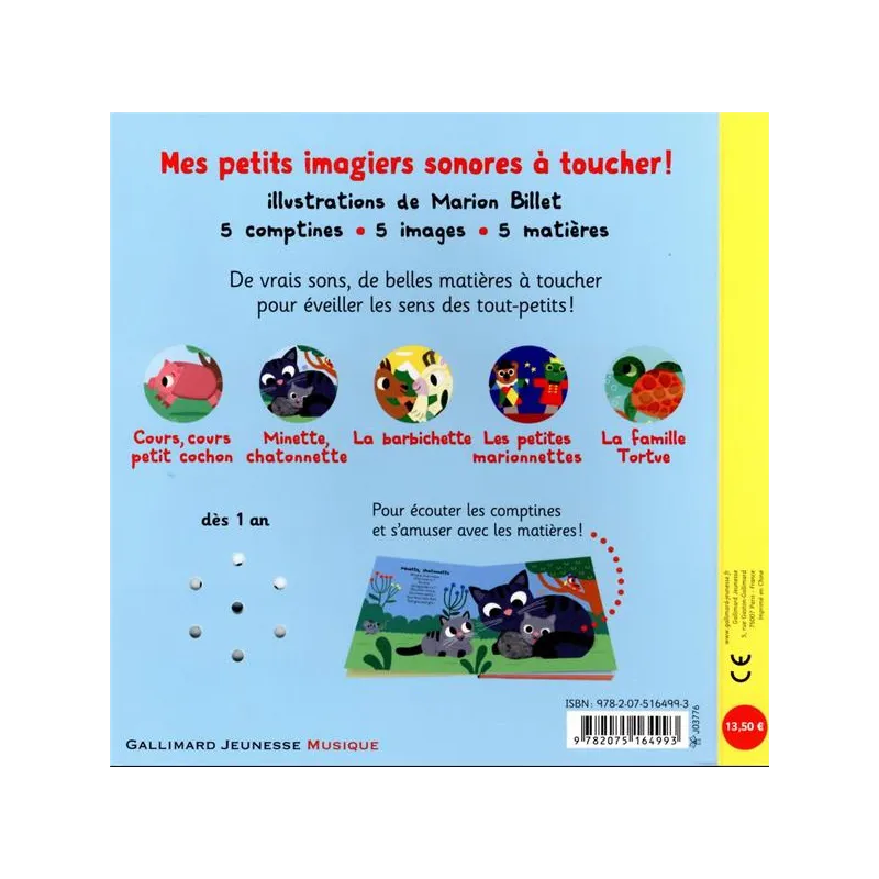 Mes comptines à toucher Tome 2 - Marion Billet - Gallimard Jeunesse - Grand format - ravate.com librairie reunion