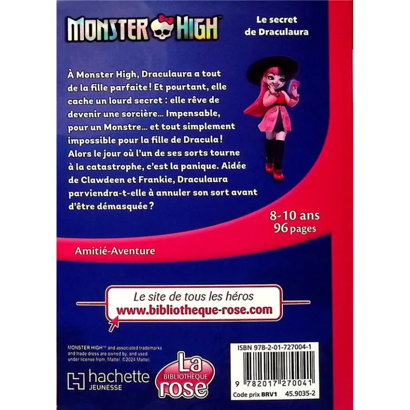 Monster High Tome 2 : Le secret de Draculaura - Mattel - Hachette Jeunesse - Poche - ravate.com librairie reunion