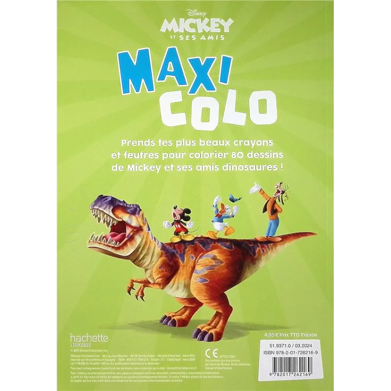 Maxi colo : Mickey et ses amis : Dinosaures - Disney - Disney Hachette - Papeterie / Coloriage - ravate.com librairie reunion
