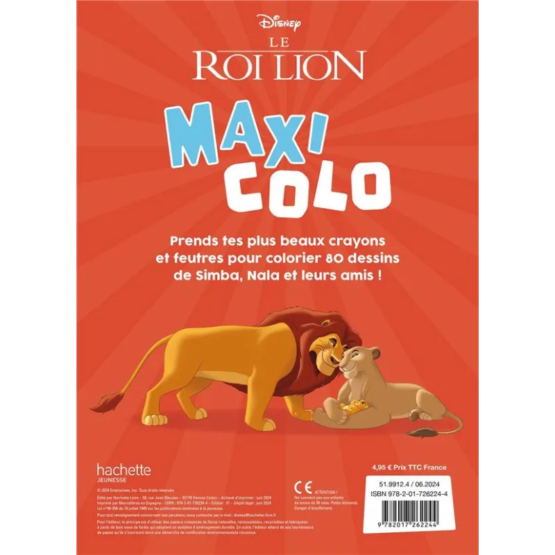 Maxi colo : Le Roi Lion - Disney - Disney Hachette - Papeterie / Coloriage - ravate.com librairie reunion