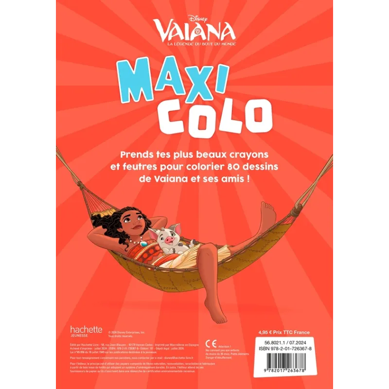 Maxi colo : Vaiana, la légende du bout du monde - Disney - Disney Hachette - Papeterie / Coloriage - ravate.com librairie...