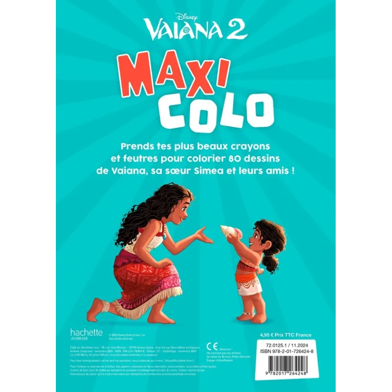 Maxi colo : Vaiana 2 - Disney - Disney Hachette - Papeterie / Coloriage - ravate.com librairie reunion