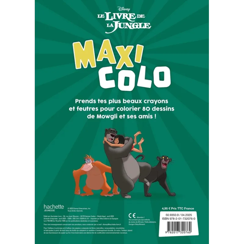Maxi colo : Le livre de la jungle - Disney - Disney Hachette - Papeterie / Coloriage - ravate.com librairie reunion