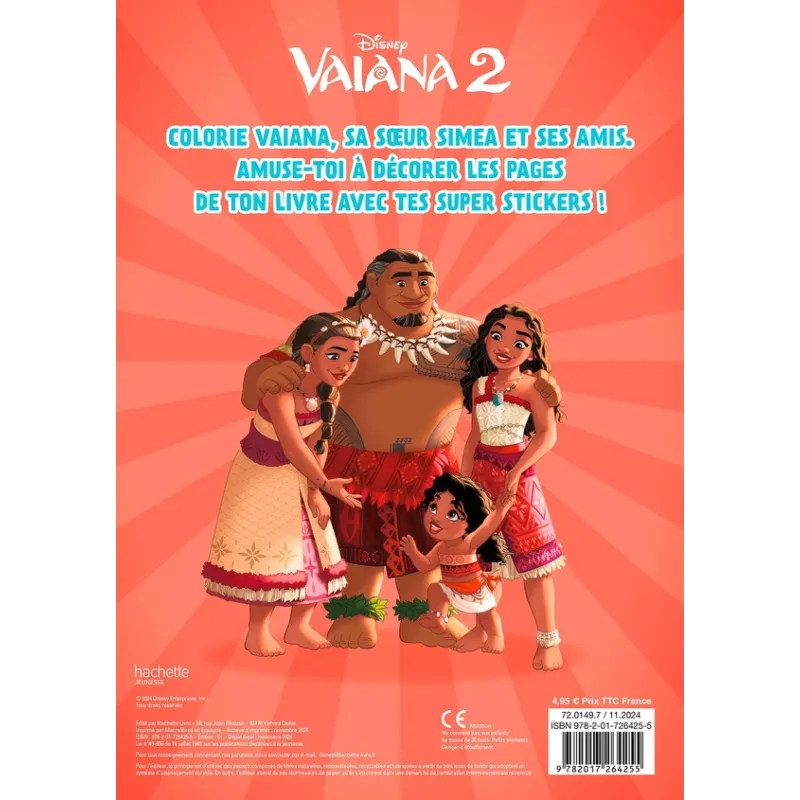 Mes coloriages avec stickers : Vaiana 2 - Disney - Disney Hachette - Papeterie / Coloriage - ravate.com librairie reunion
