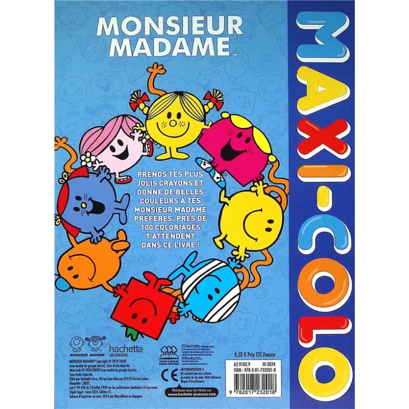 Maxi-colo : les Monsieur Madame - Roger Hargreaves - Hachette Jeunesse - Papeterie / Coloriage - ravate.com librairie reunion