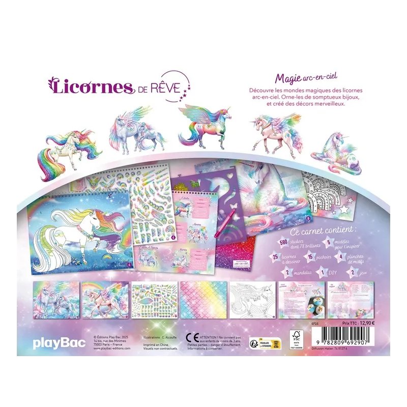 Licornes de rêve : Magie Arc-en-ciel : Carnet créatif - Christine Alcouffe - Éditions playBac - Papeterie / Coloriage -...