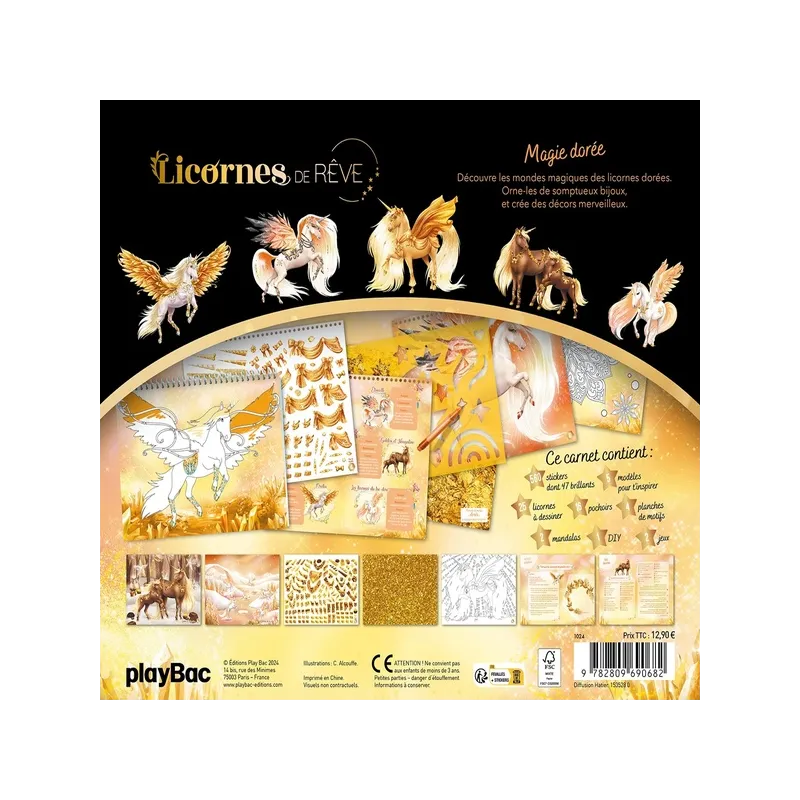 Licornes de rêve : Magie dorée : Carnet créatif - Christine Alcouffe - Play Bac - Papeterie / Coloriage - ravate.com...