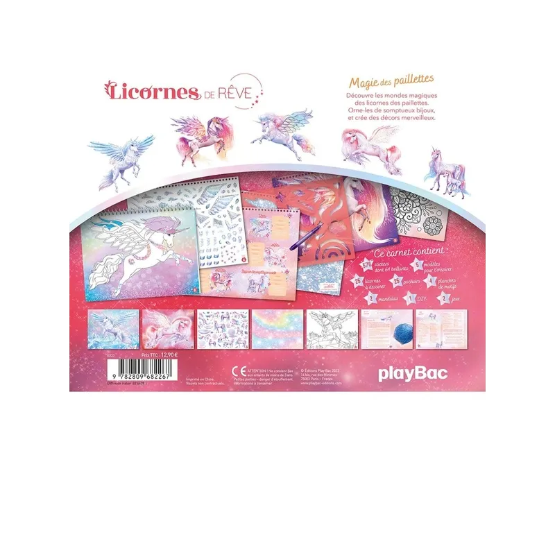 Licornes de rêve : Magie des paillettes : Carnet créatif - Christine Alcouffe - Play Bac - Papeterie / Coloriage -...
