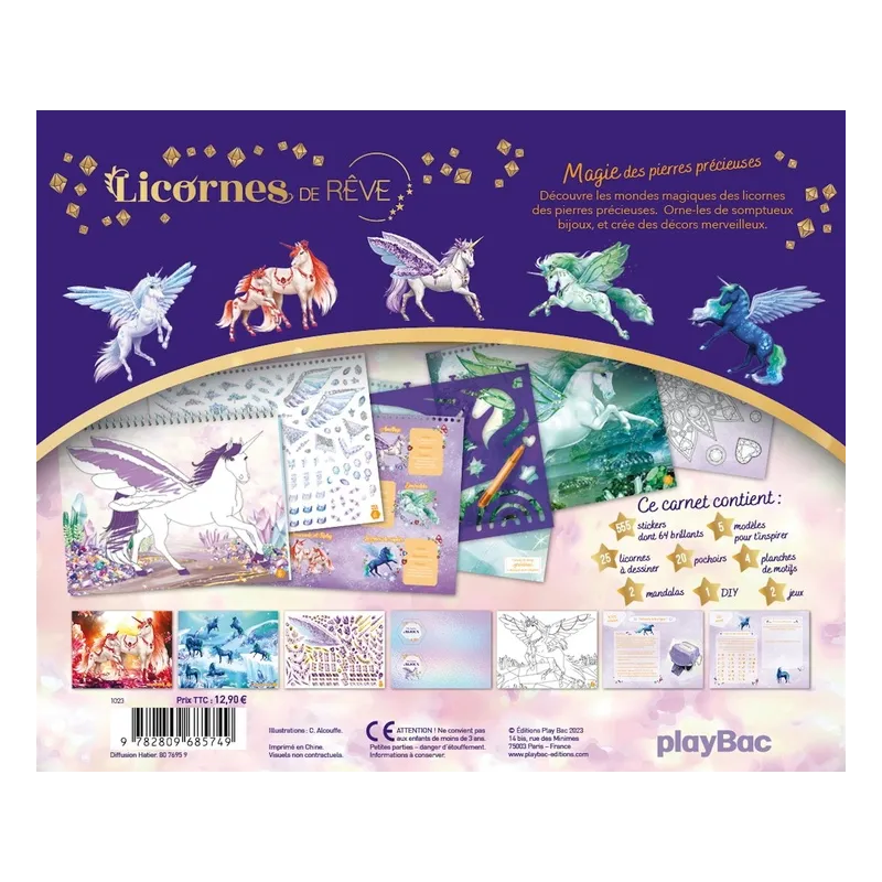 Licornes de rêve : magie des pierres précieuses : carnet créatif - Christine Alcouffe - Play Bac - Grand format - ravate.com...