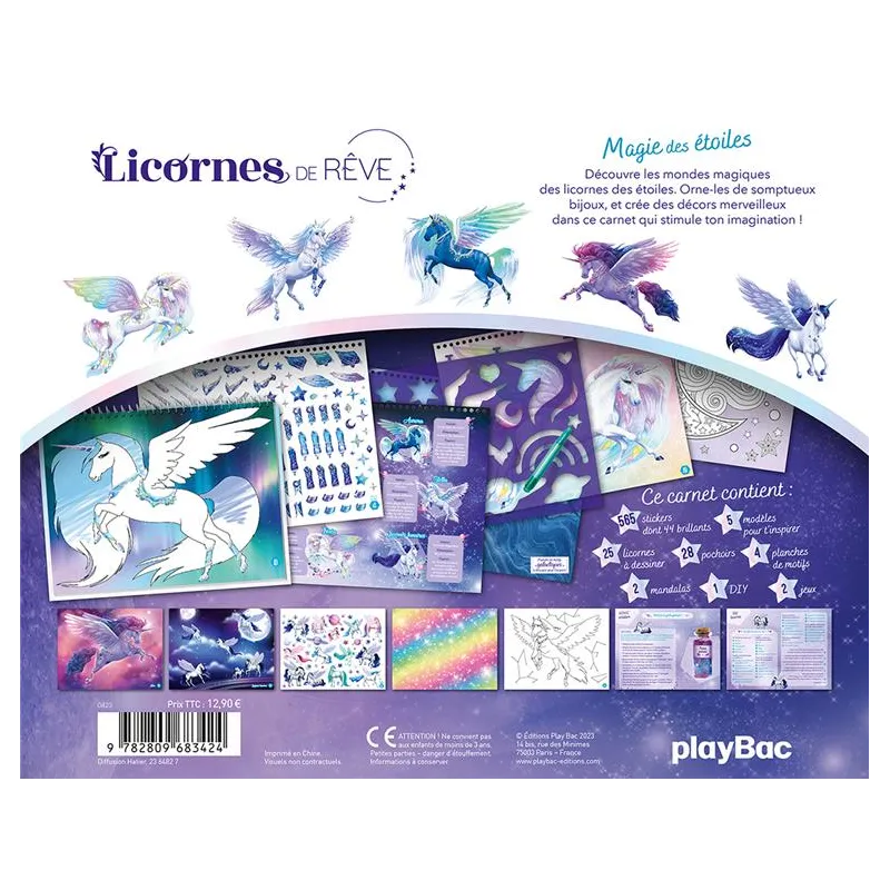 Licornes de rêve : magie des étoiles : carnet créatif (édition 2023) - Christine Alcouffe - Play Bac - Papeterie / Coloriage...