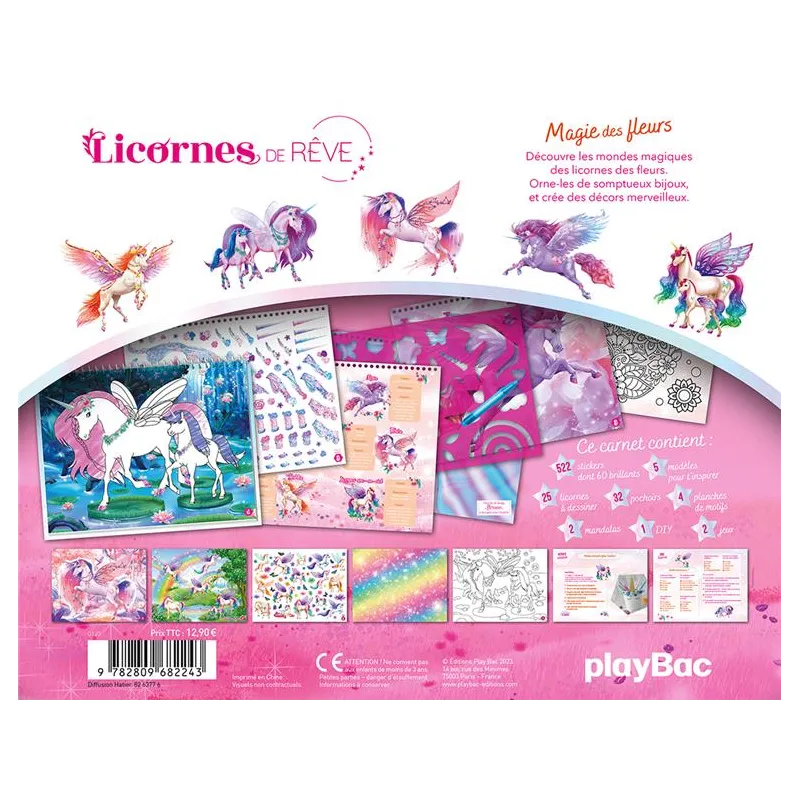 Licornes de rêve : magie des fleurs : carnet créatif - Christine Alcouffe - Play Bac - Papeterie / Coloriage - ravate.com...