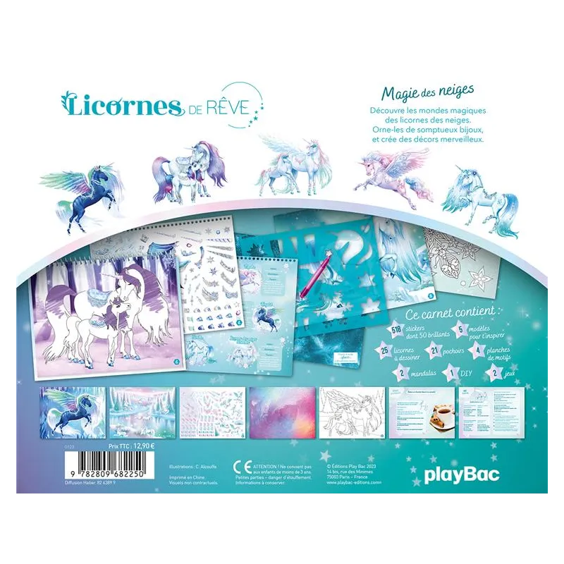 Licornes de rêve : magie des neiges : carnet créatif - Christine Alcouffe - Play Bac - Papeterie / Coloriage - ravate.com...