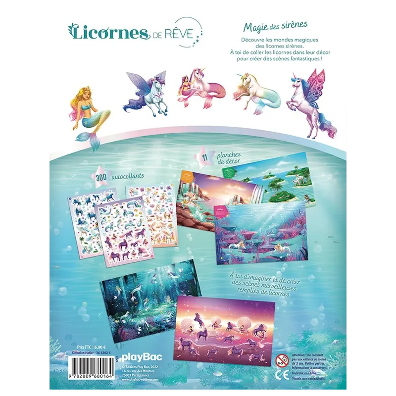 Licornes de rêve : Magie des sirènes : Cahier de stickers - Christine Alcouffe - Play Bac - Papeterie / Coloriage -...